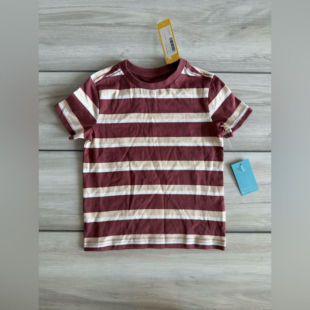 Market & Spruce Striped Short Sleeve Tee Burgundy 3T NWT